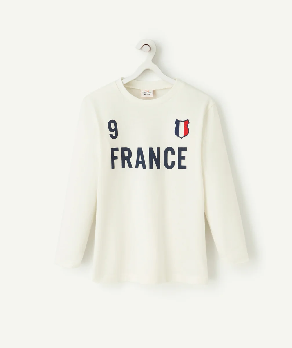T-SHIRT GARÇON EN FIBRES RECYCLÉES BLANC THÈME RUGBY