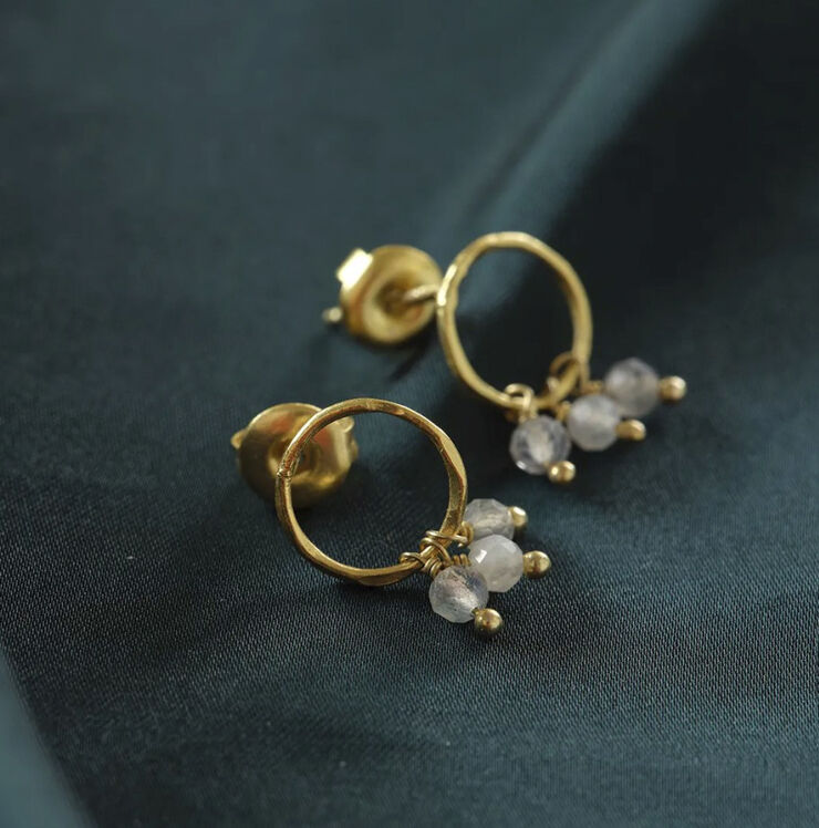 A Beautiful Story Genuine Labradorite Moonstone Earrings GP Gold