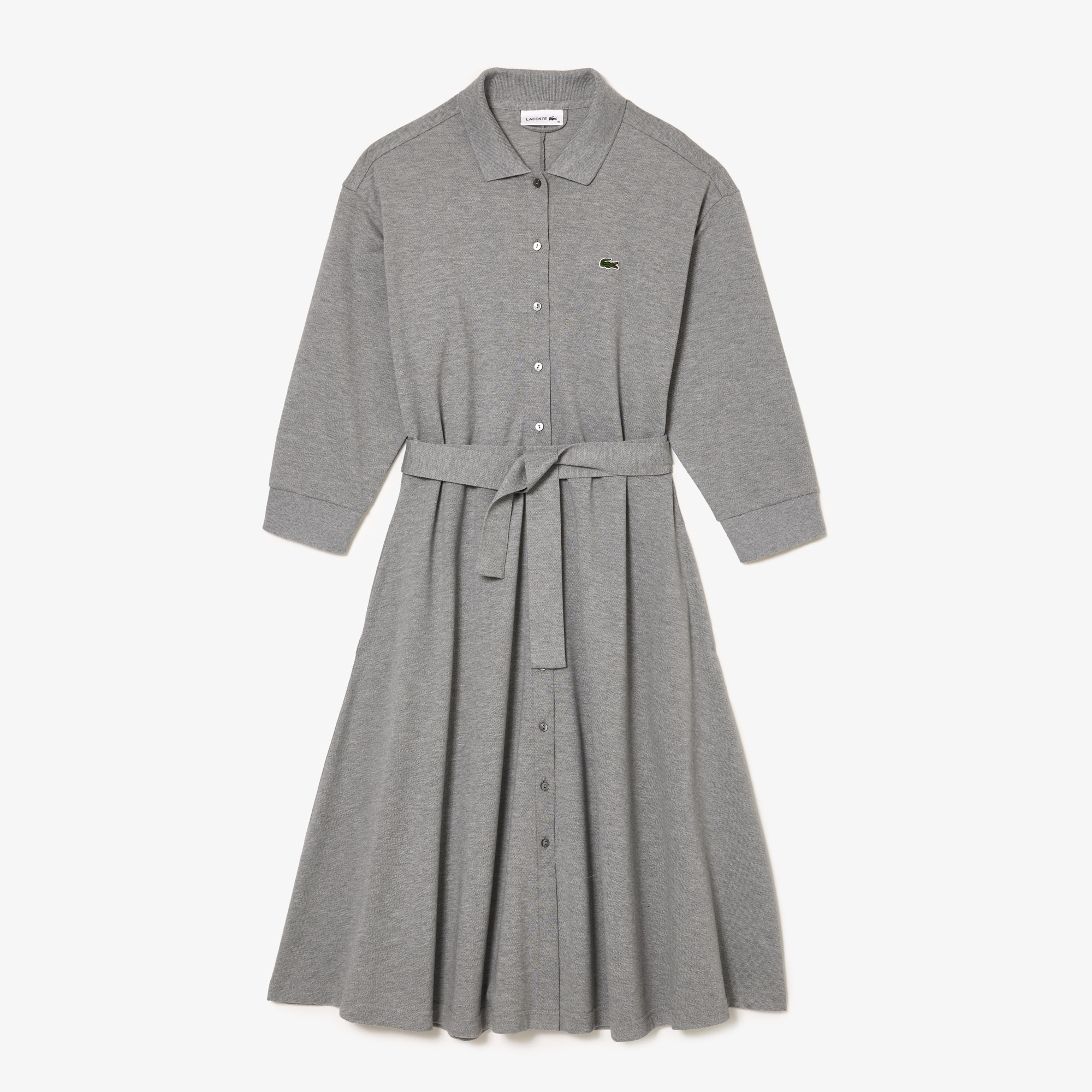 Robe polo ample ceinturée en petit piqué de coton Robes & Jupes - Gris - Lacoste - Femme
