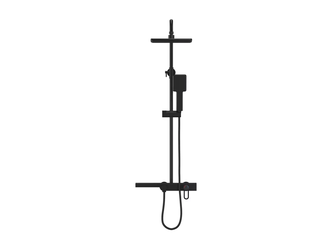 Colonne de douche en acier inoxydable avec tablette - Noir mat - Hauteur réglable - JIZEO