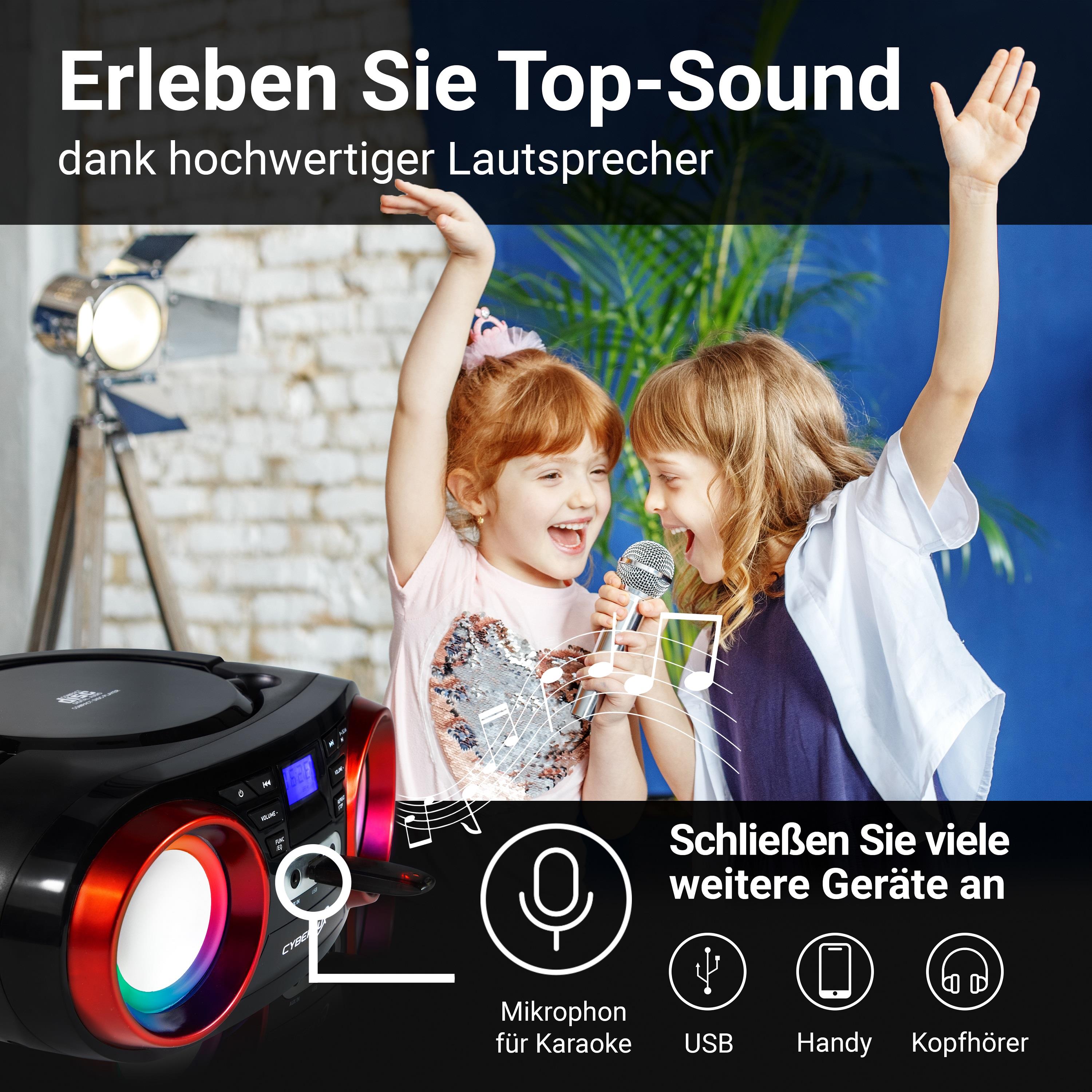 Cyberlux CD-Player m. LED-Beleuchtung USB Kinder Radio Schwarz/Rot