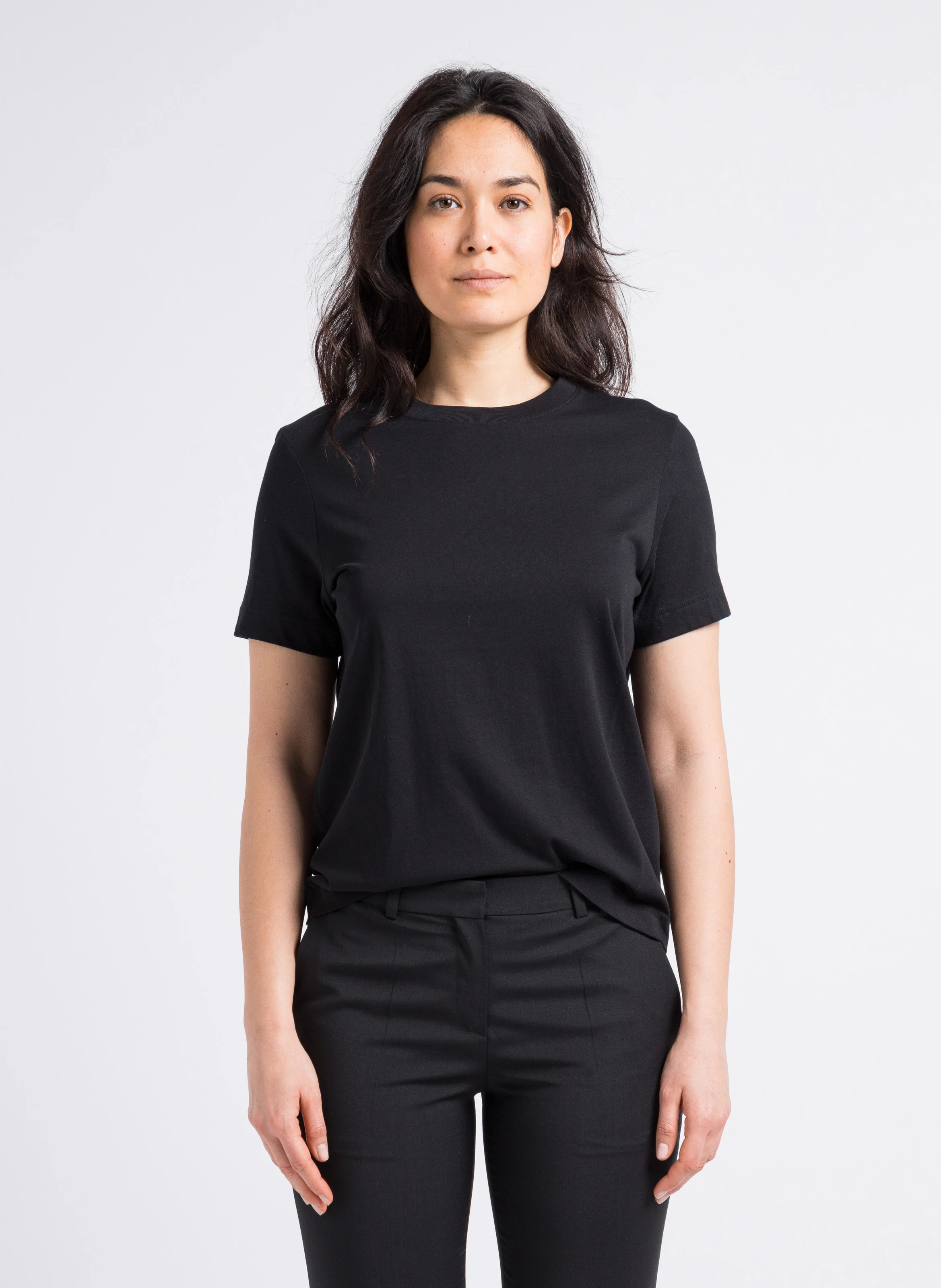 Tee-shirt droit col rond en coton | Noir