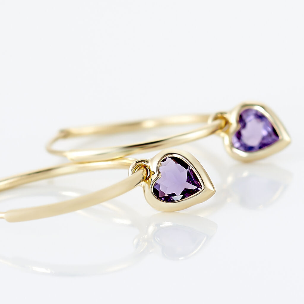 Créoles Marsie Coeur Or Jaune Amethyste