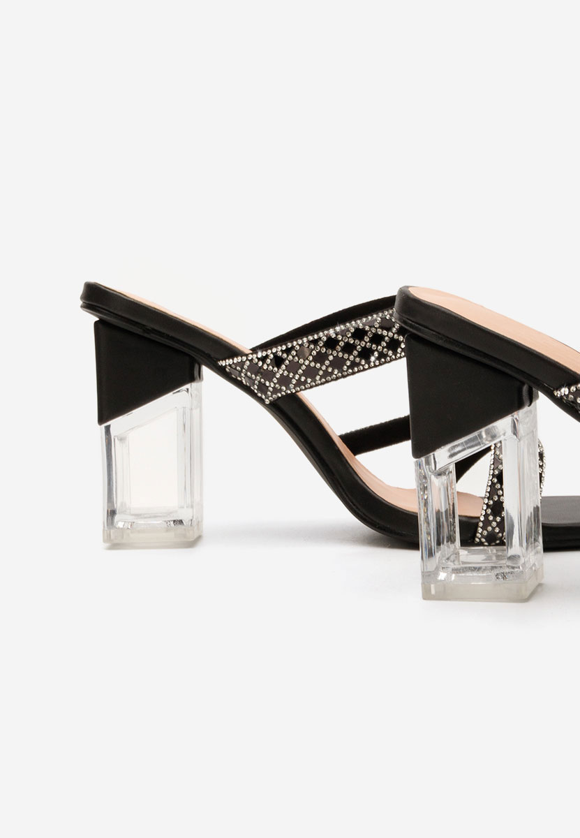 Mules à talon transparent noirs Marysa