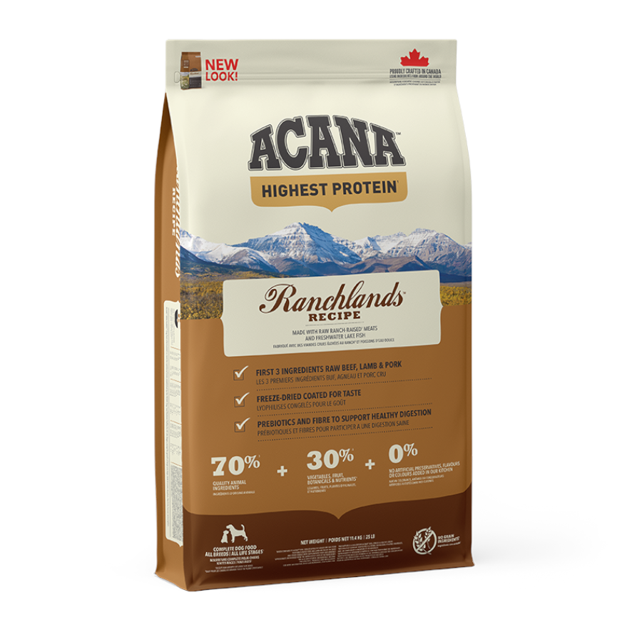 kg de ração Acana Ranchlands Highest Protein para cães
