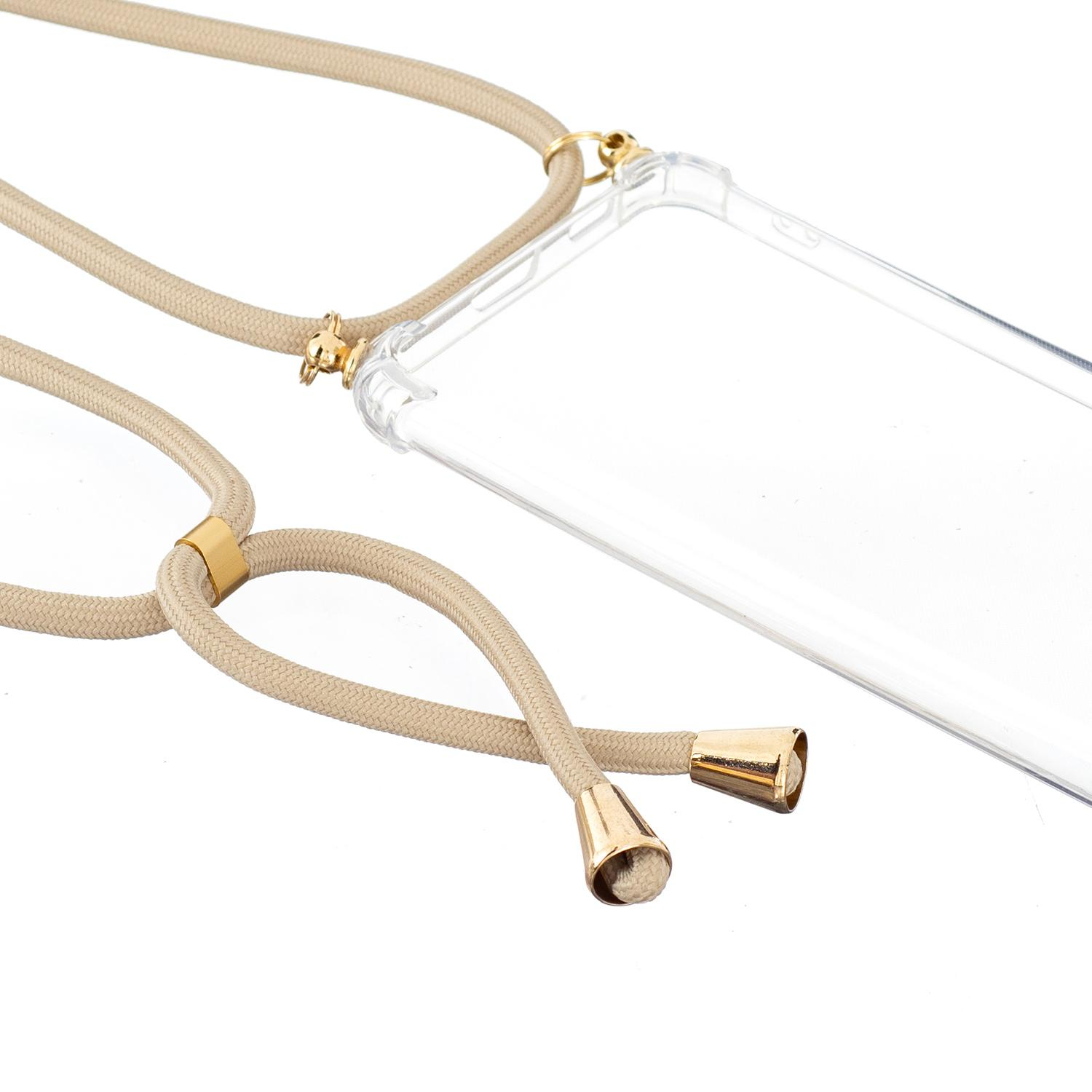 Samsung Galaxy S21 FE 5G Necklace Gummi Hülle Air Cushion Fallschutz   Handykette (150cm) - Beige / Gold