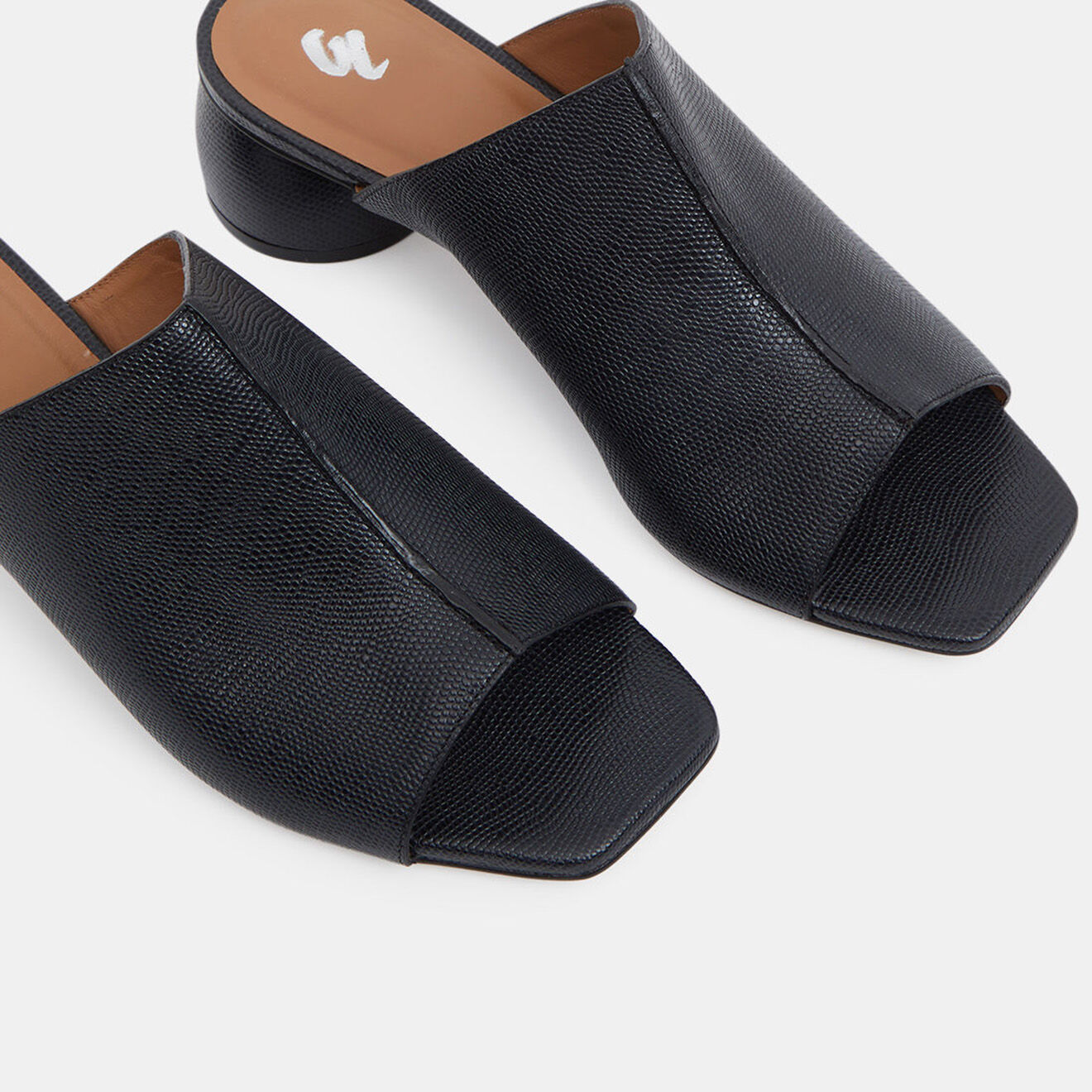 Galeries Lafayette Mules en Cuir à talon rond noires