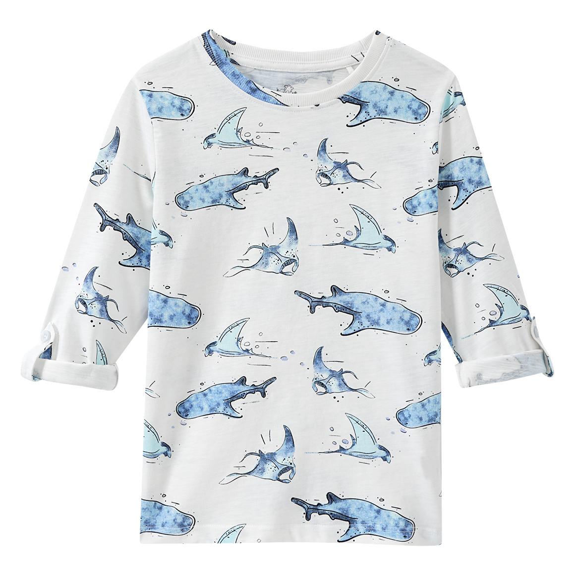 Topolino Jungen Langarmshirt mit Fisch-Motiven weiss