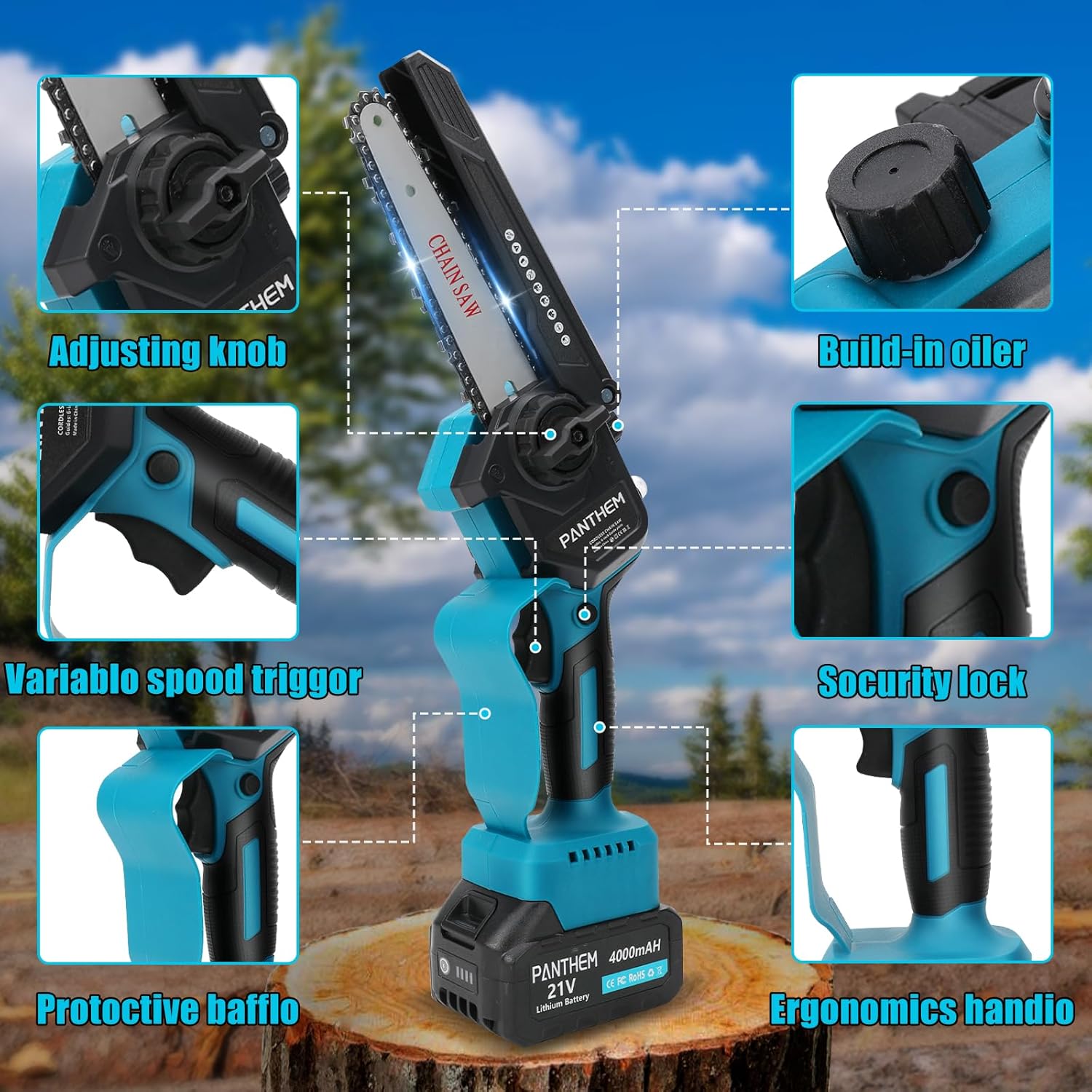 Akku Hochentaster Ast Kettensäge Profi-Astsäge für Makita 18V, 2 IN 1 Mini 6 zoll Akku Kettensäge und Teleskop with panthem akku 21V 4000mAh Elektro Hochentaster Astsäge Arbeitshöhe bis 4,5m