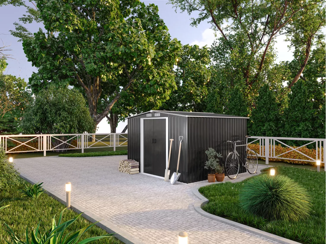 Abri de jardin métal en acier galvanisé gris 6,6 m² - MANSO