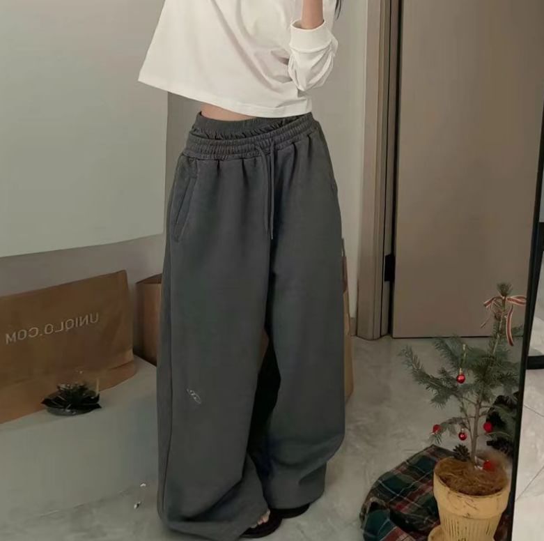 Rosesand - Lage taille geborduurde losse wijde joggingbroek