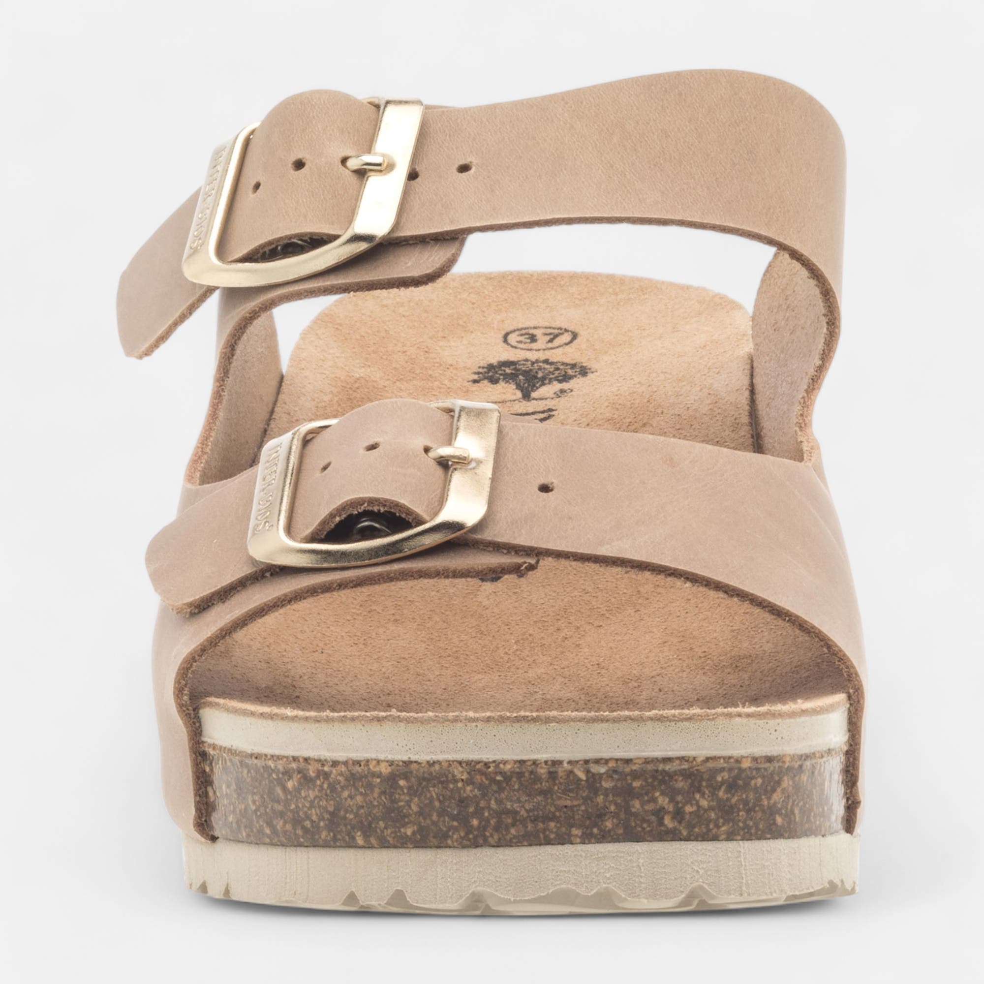 Mules semelle liège à talon compensé Femme en cuir beige