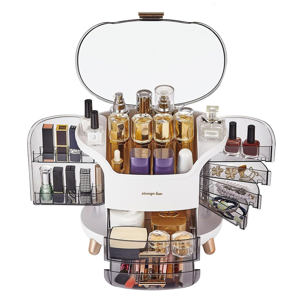 Make Up Organizer Schminktisch Kosmetik Aufbewahrung mit Deckel und Schubladen - Transparent / Grün