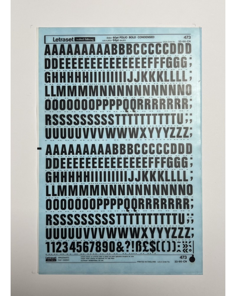 Letraset 473 - FOLIO BOLD CONDENSED - 60/66pt