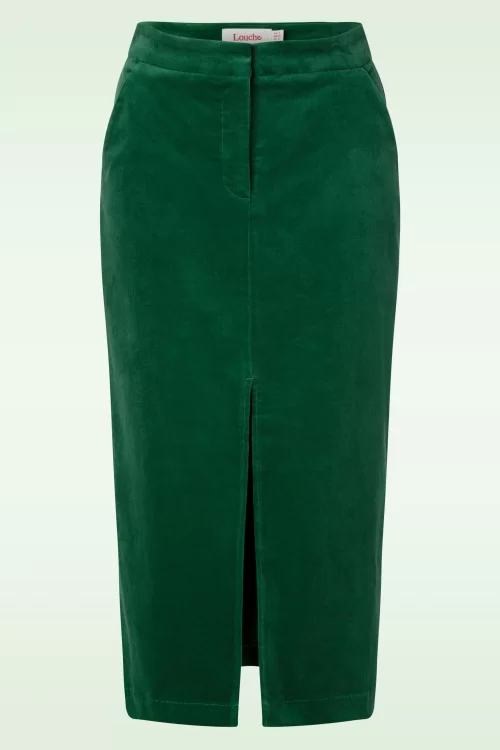 Louche Balthazar Babycord midaxi pencil rok in groen