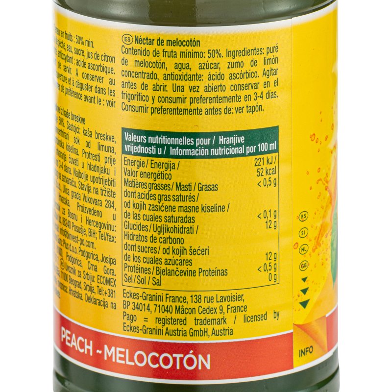 Jus de pêche Pago - 33 cl - 12 bouteilles