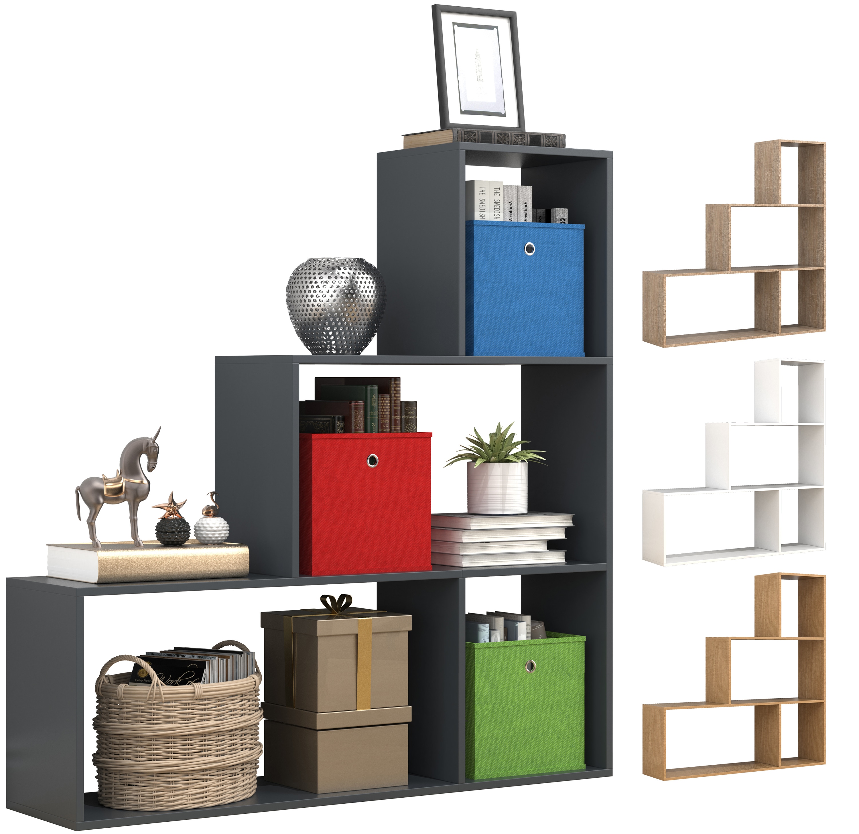 VCM Holz Stand Treppenregal Stufenregal Standregal Raumteiler Bücherregal Dubila M
