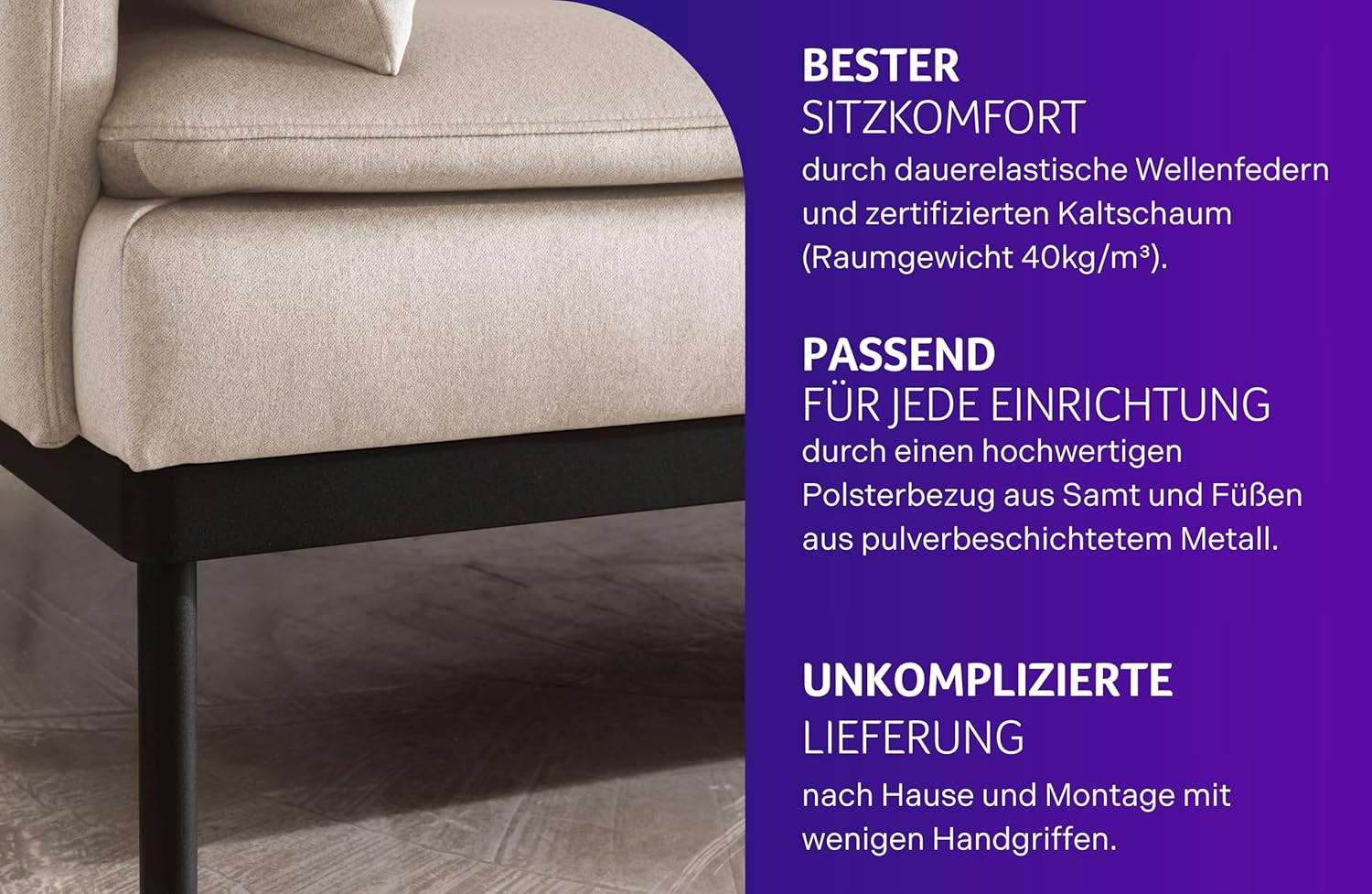 Traumnacht Ecksofa Lyon Sofa 2-Sitzer mit Recamiere, beige/Recamiere lässt sich flexibel an der rechten oder linken Seite anbauen, produziert nach deutschem Qualitätsstandard, leichter Aufbau