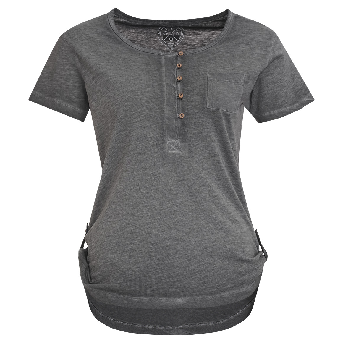 Gina Damen T-Shirt mit Knopfleiste dunkelgrau