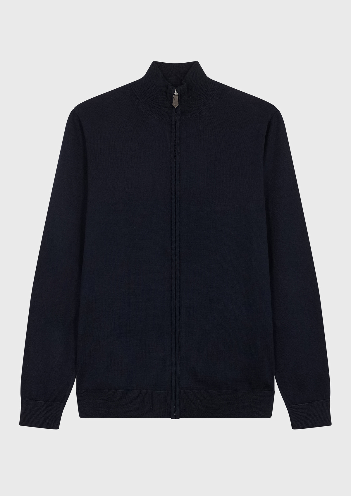 Gilet zippé en laine Mérinos mélangée unie bleu marine