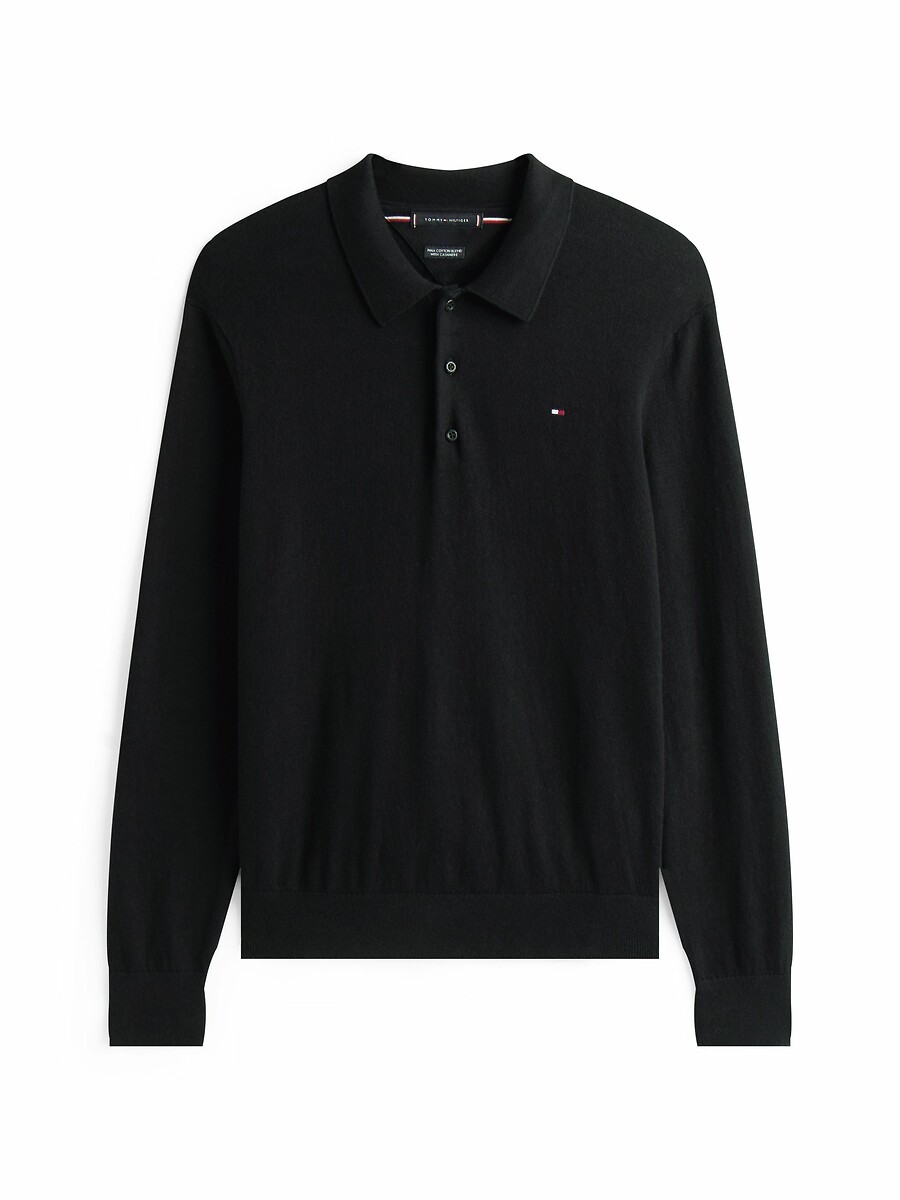 TOMMY HILFIGER<br>Suéter de gola polo em algodão e cashmere