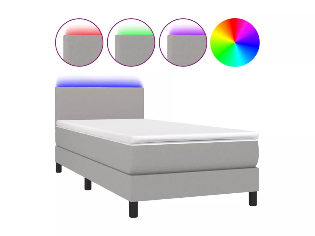 Sommier tapissier avec matelas et LED Gris clair 90x190cm Tissu