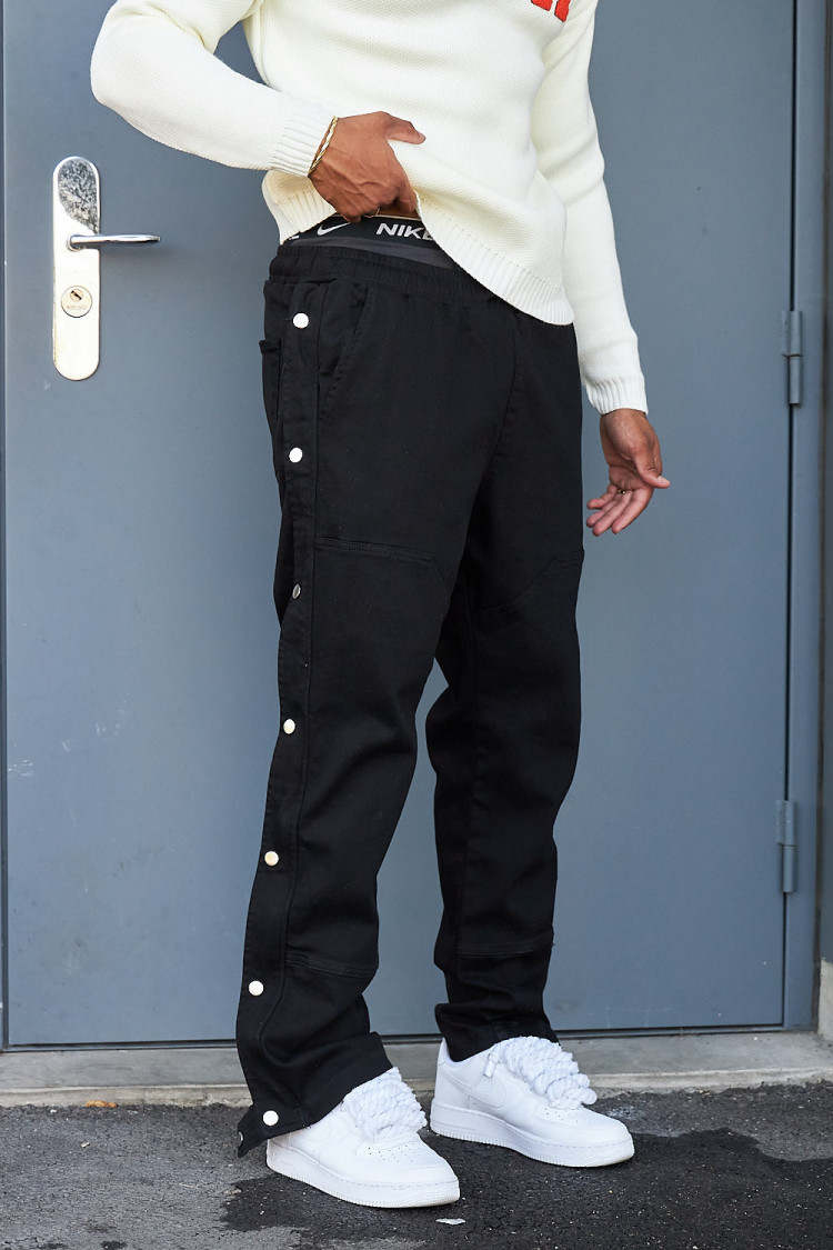 Pantalon noir à boutons-pression