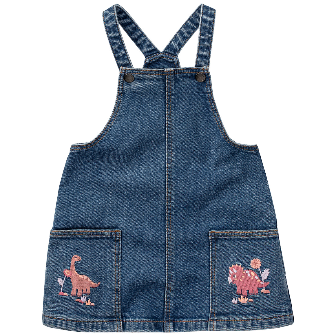 Topomini Baby Jeanslatzkleid mit Dino-Stickerei dunkelblau