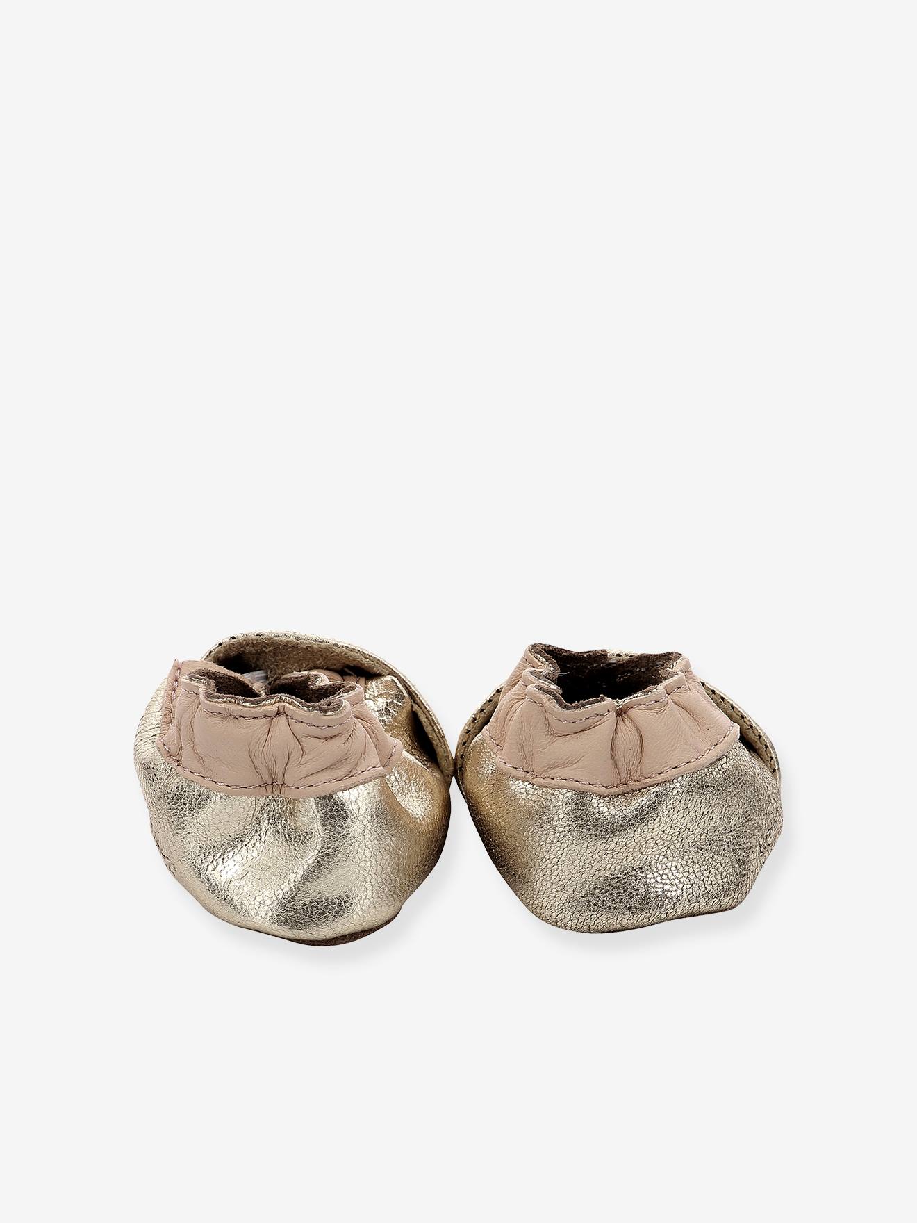 Pantufas de couro leve ROBEEZ© com listras de estrelas, azul marinho para bebês