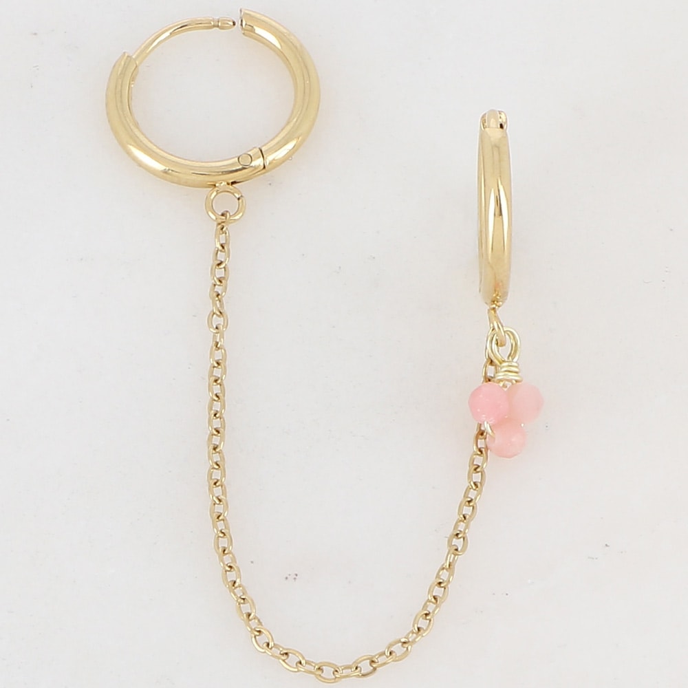 Boucle d'oreille - Acier inoxydable doré & rhodonite rose