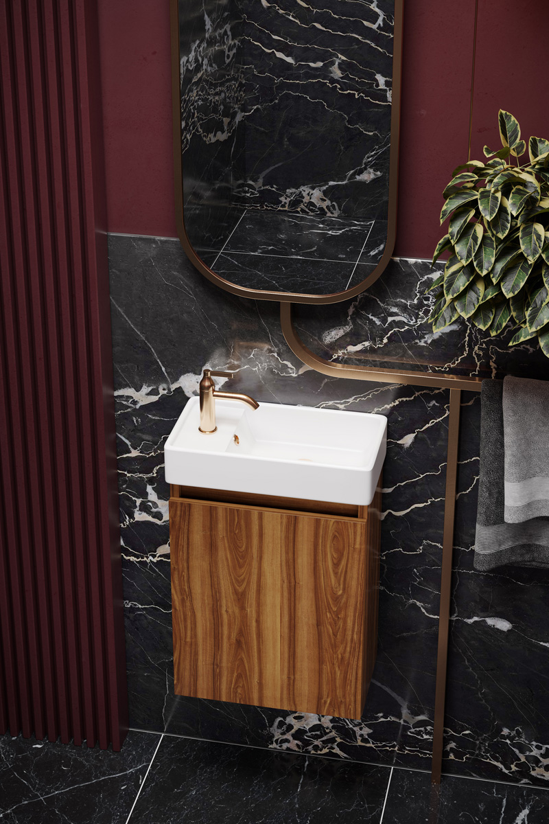 Fontana Bano toiletmeubel walnoot 40x22cm met glans witte fontein