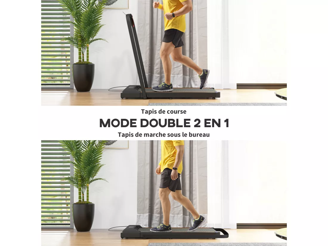 Tapis de marche électrique pliable 1800W - V. max. 6Km/h - écran LED multifonction, télécommande, support iPad - orange noir