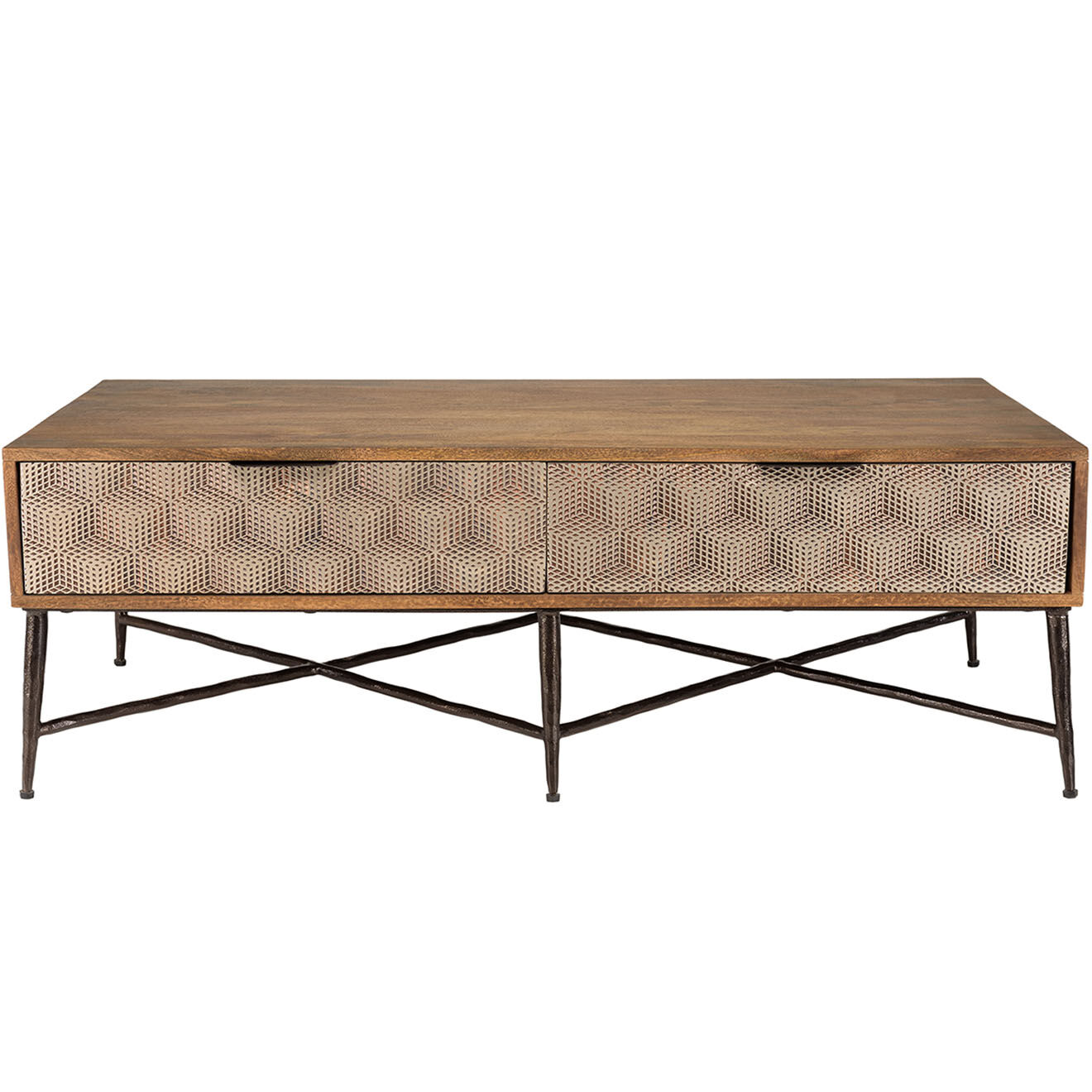 Macabane Table basse en bois de manguier 2 tiroirs Alix marron - 128x65x46 cm
