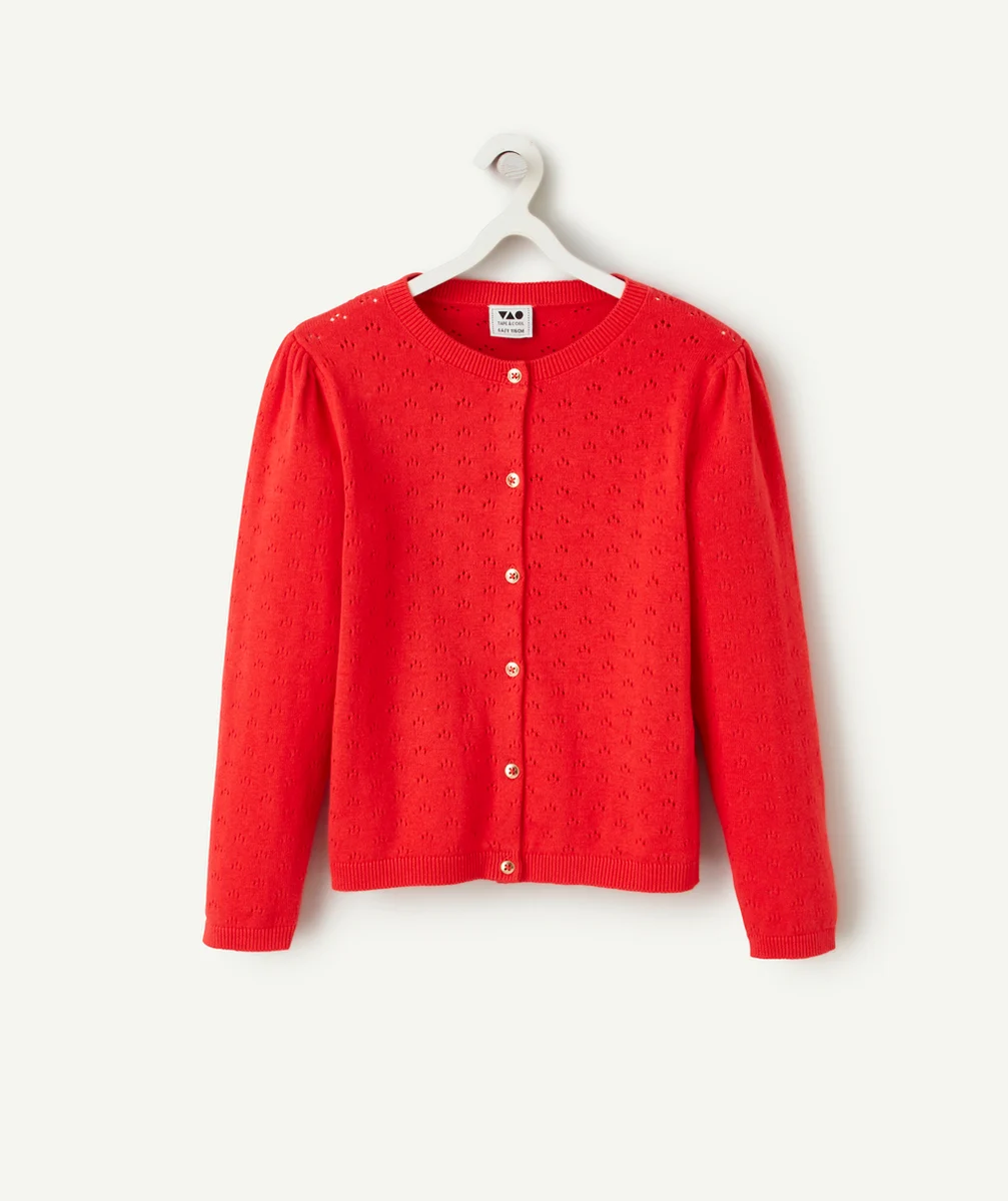 CARDIGAN MANCHES LONGUES FILLE AJOURÉ ROUGE