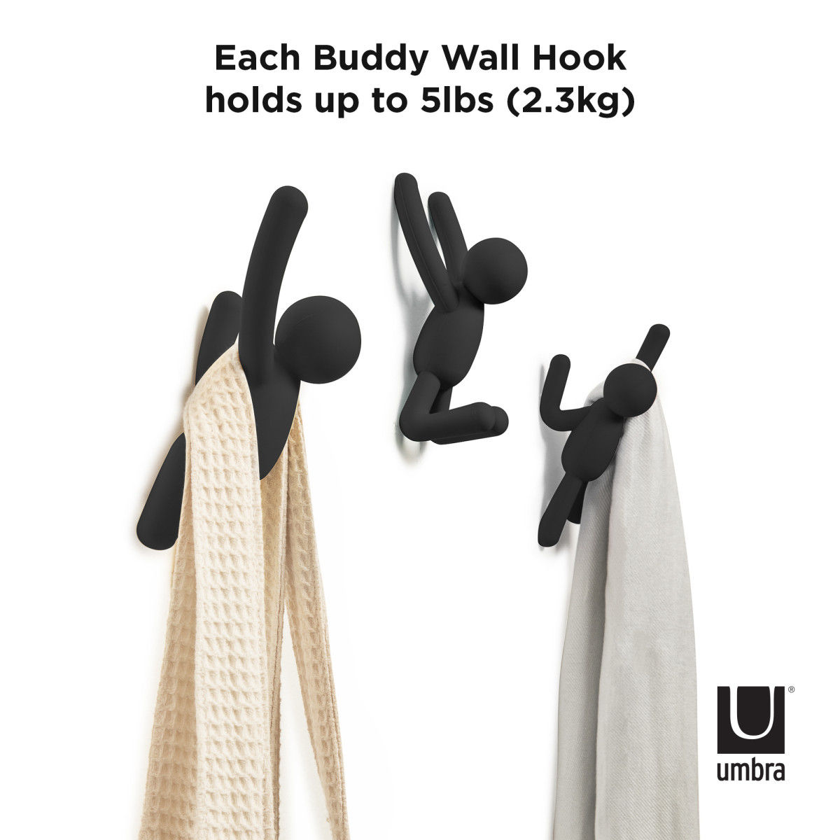 Ophanghaak Buddy zwart - set van 3