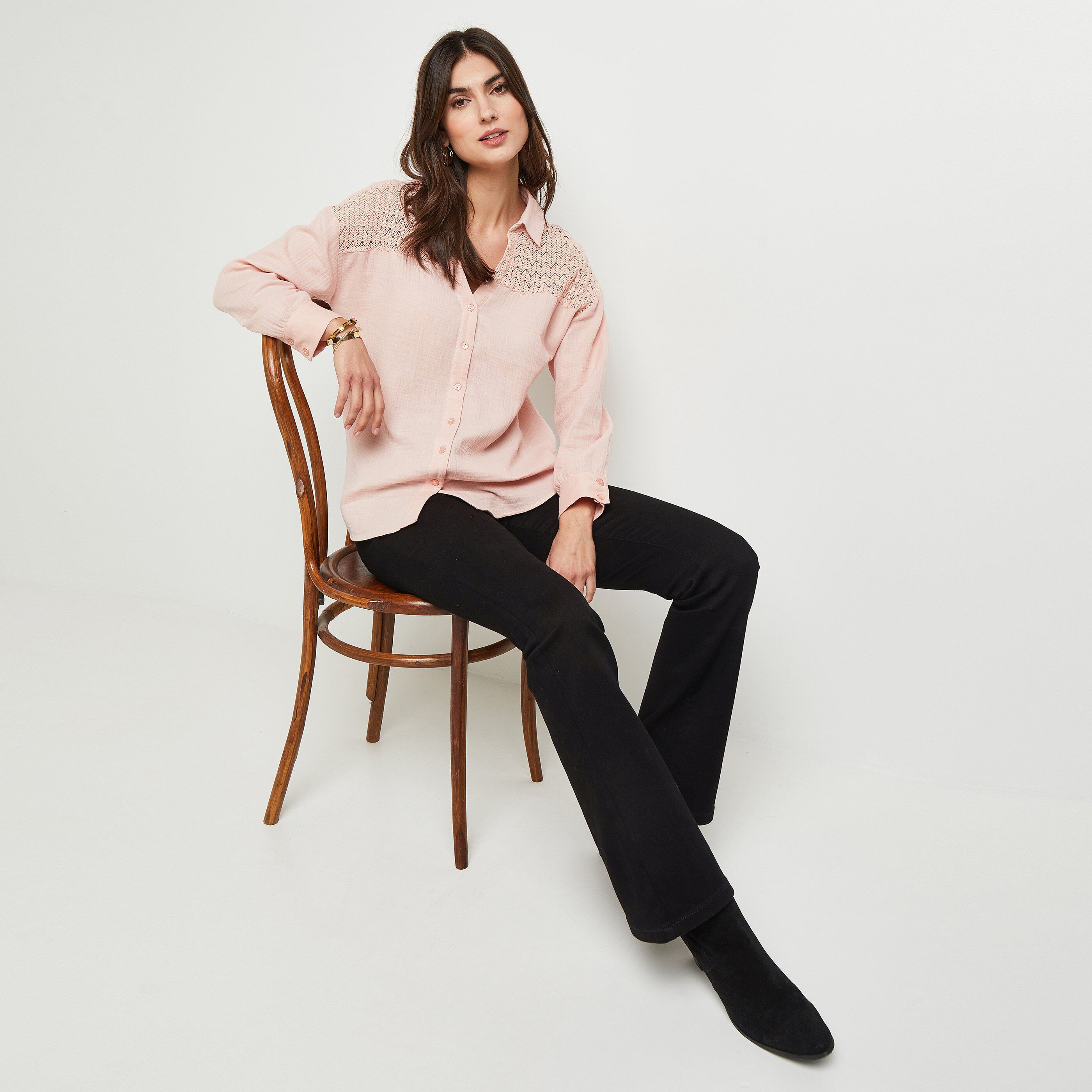 Chemisier gaze de coton femme - ROSE PALE