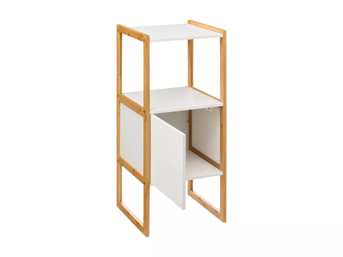Meuble de rangement en Bambou et Bois Blanc 1 Porte H 80 cm