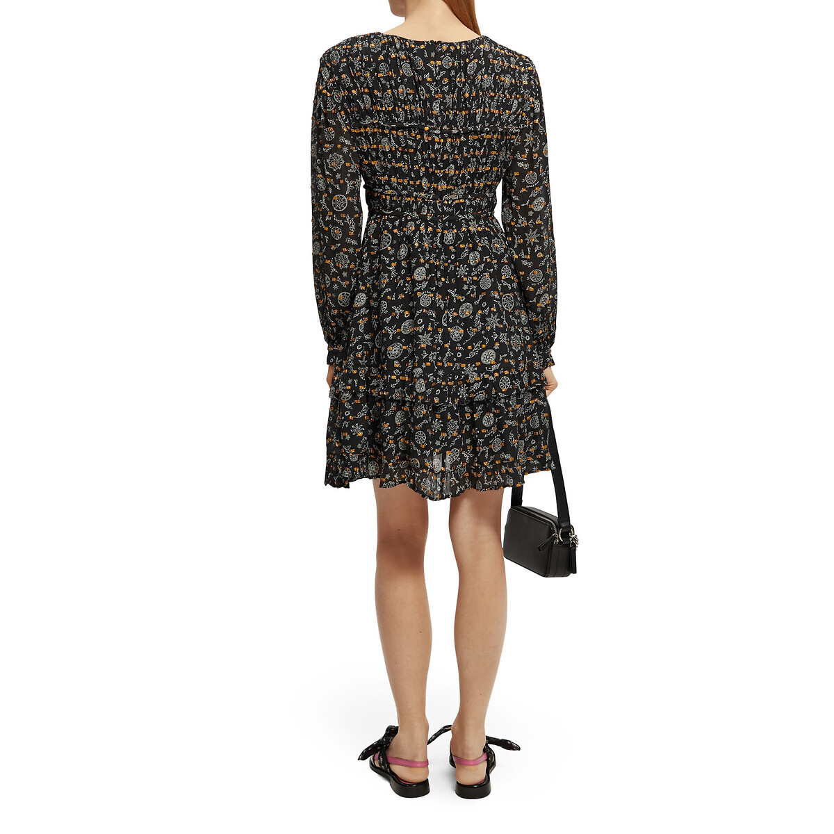SCOTCH AND SODA<br>Vestido curto e evasê com mangas compridas