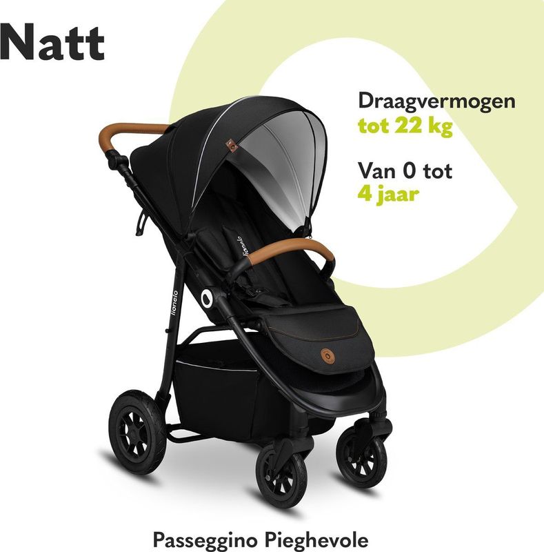 Lionelo Natt - Wandelwagen - Zwart - Opblaasbare Wielen