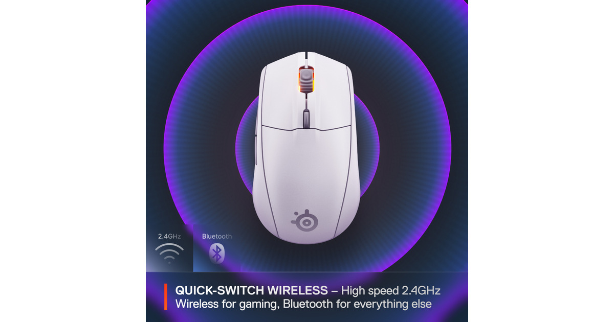 SteelSeriesRival 3 Wireless Gen 2 gaming muis  (Wit, 18.000 dpi, RGB, 2.4GHz / Bluetooth 5.0)