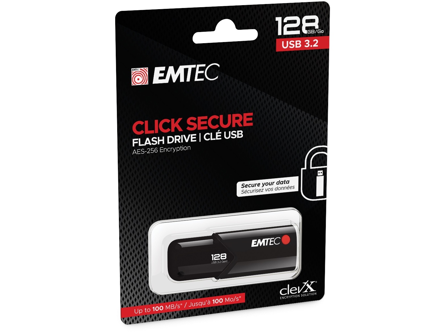 MEMÓRIA USB EMTEC E173393 3.2 CLICK SECURE 128GB