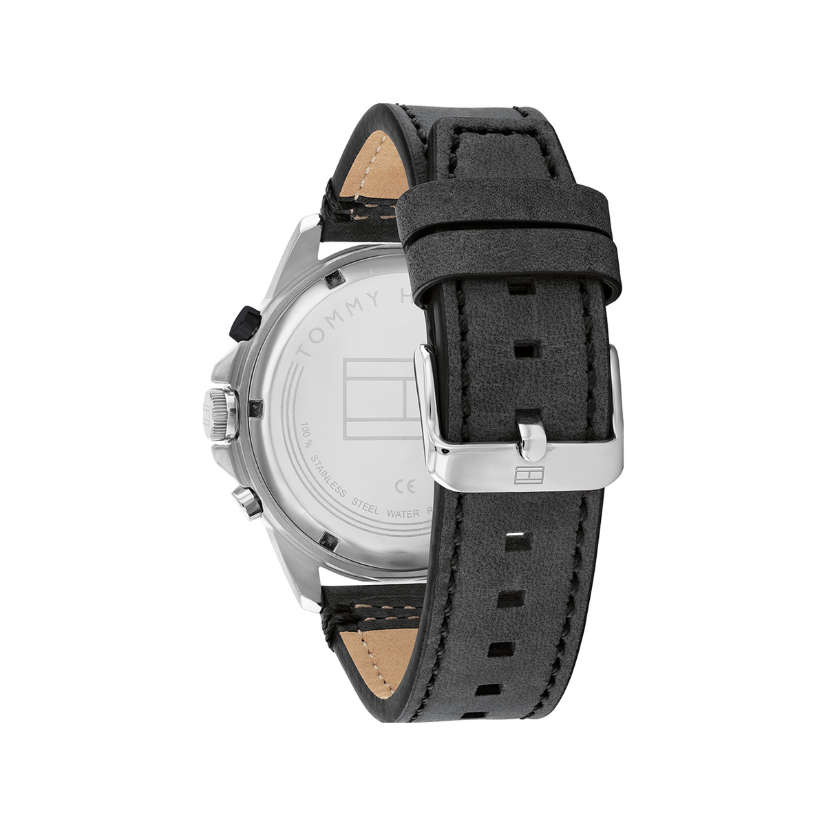 Montre Tommy Hilfiger homme acier bracelet cuir noir