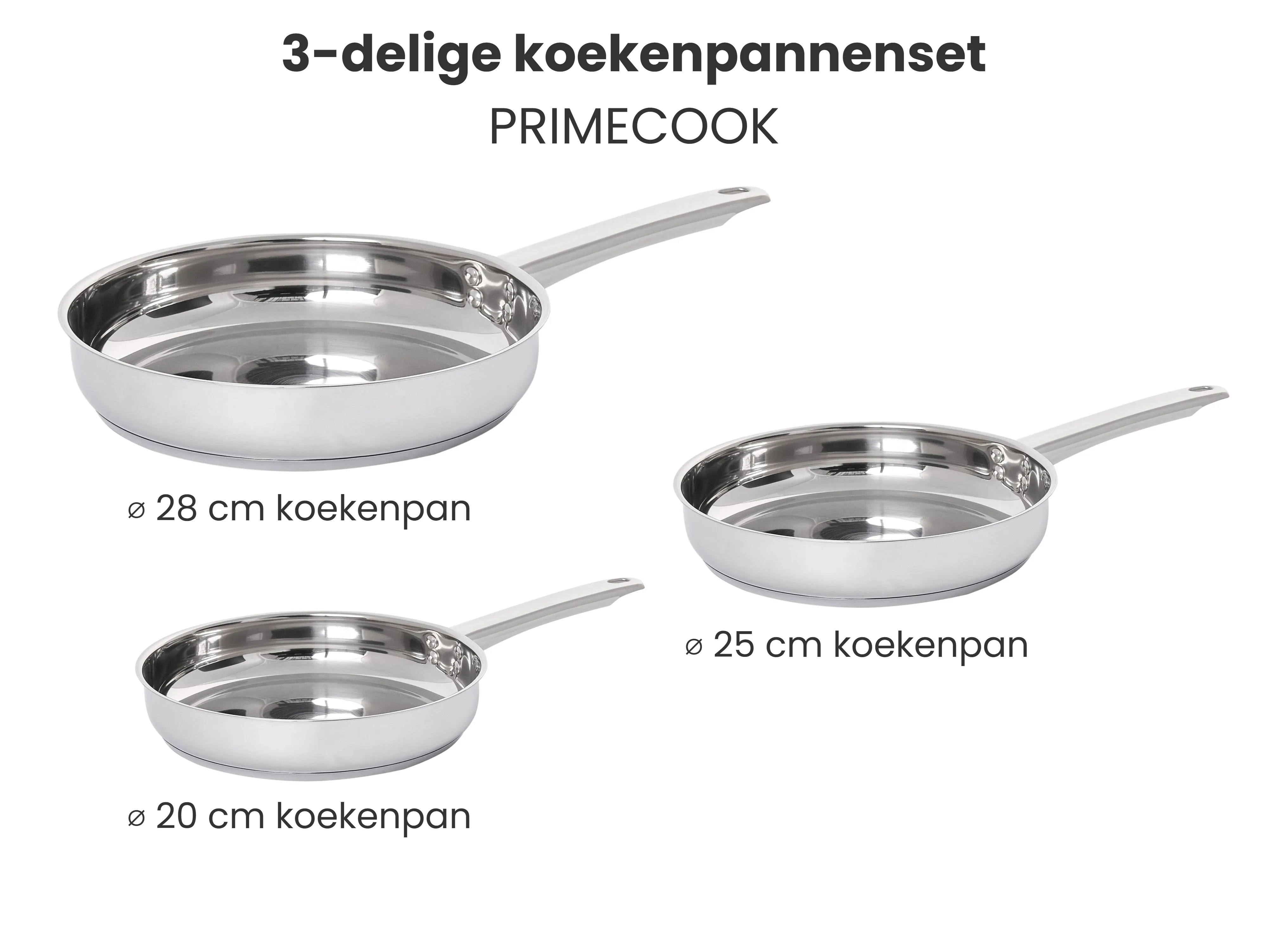 Set van 3 koekenpannen PRIMECOOK Roestvrij staal Zilver