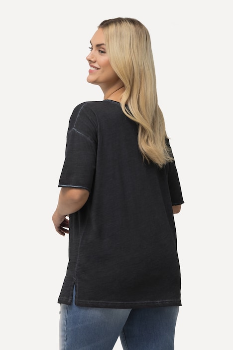 T-Shirt, cold dyed, Oversized, V-Ausschnitt, Halbarm