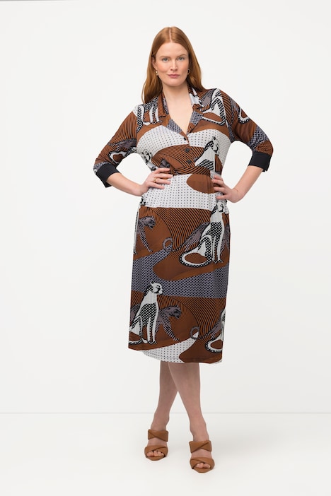 Slinkykleid, Leoparden-Design, V-Ausschnitt, 3/4-Arm