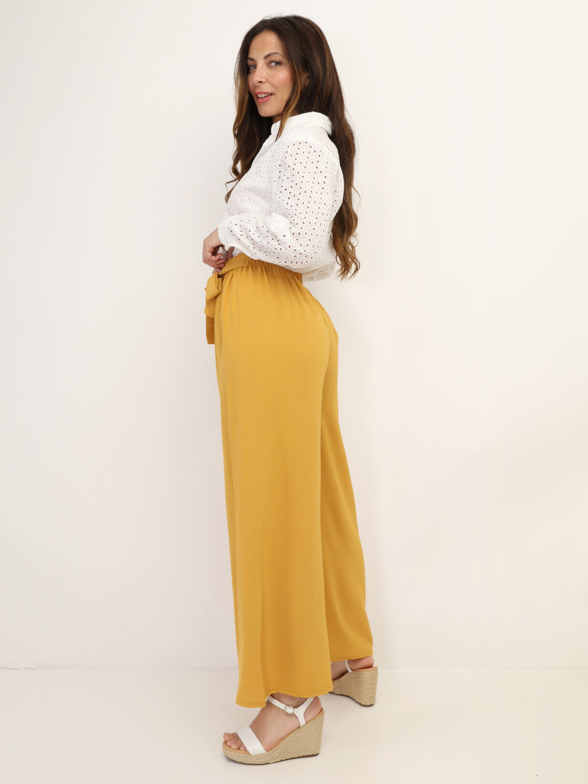 Pantalon fluide ceinturé- Jaune