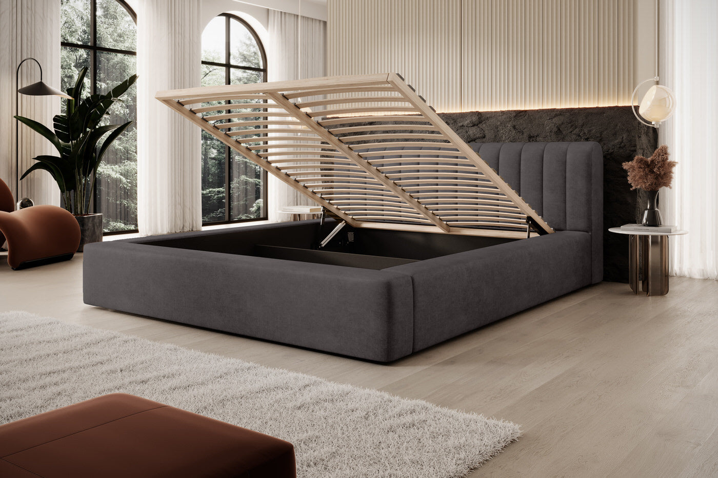 Trae Mobler Amira 160 x 200 cm Gestoffeerd Bed Antraciet