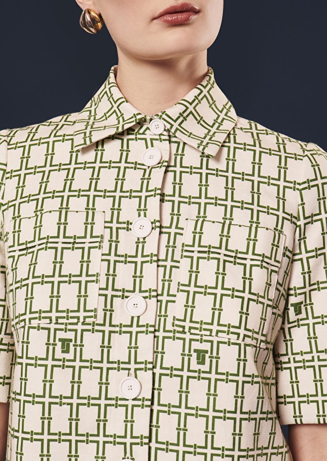 Chemise Christineécrue à motif graphique en lin et coton