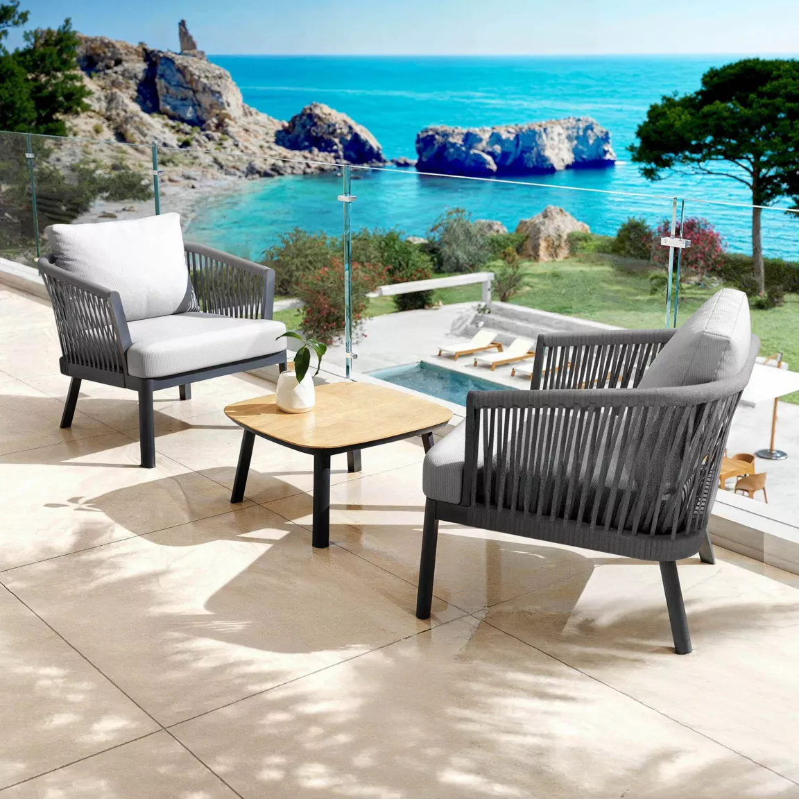 Fauteuil de jardin détente en aluminium Amalfi Gris anthracite et gris clair