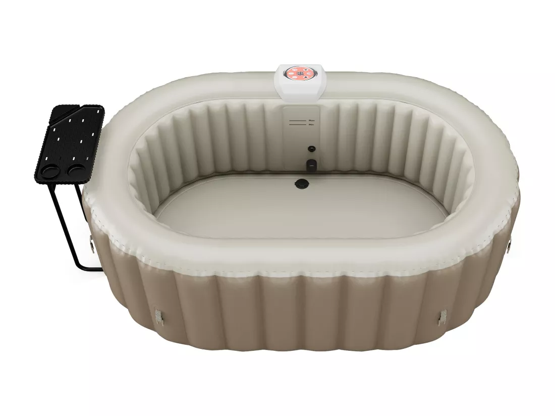 SPA gonflable ovale 2 places - L190 x P120 x H65 cm - 90 buses d'air - Taupe et beige - B-LUCKY II